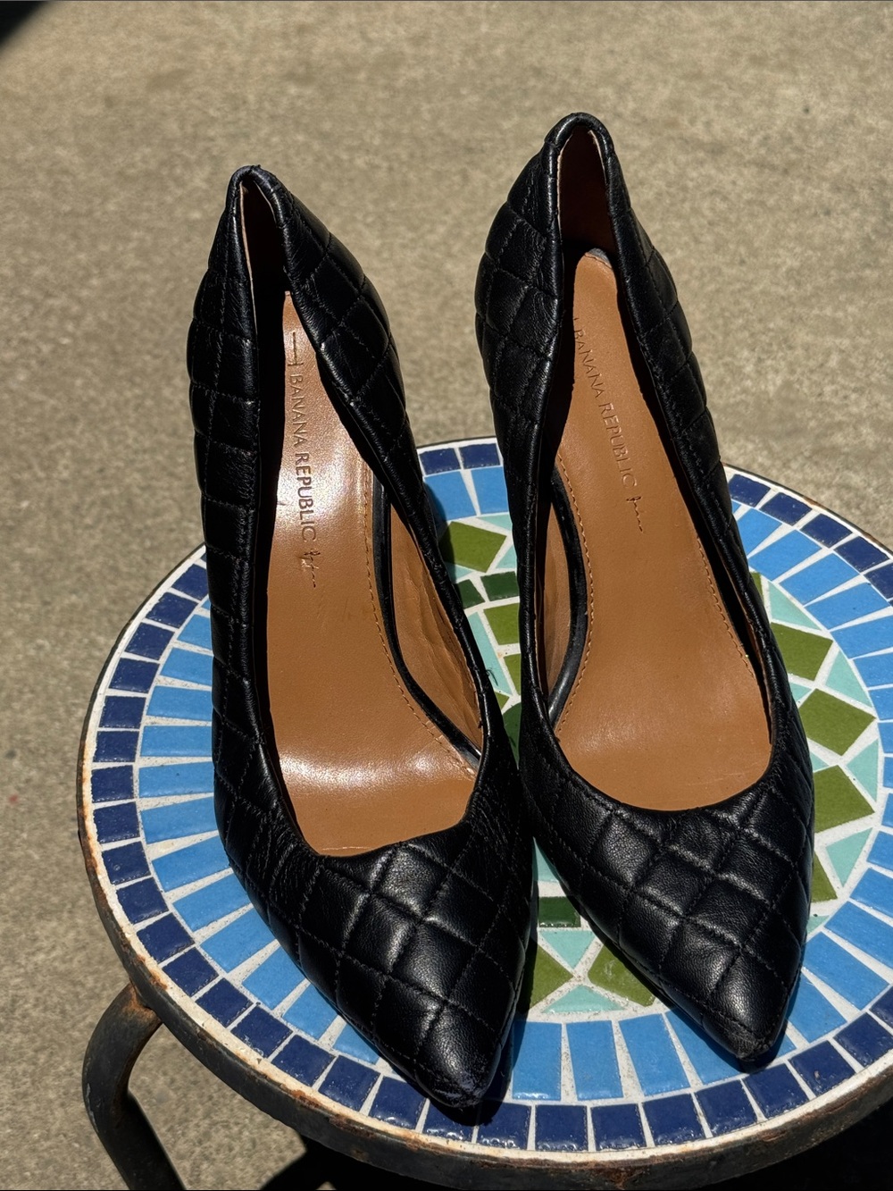 Banana Republic Black Quilted Pointed-Toe Leather Heels